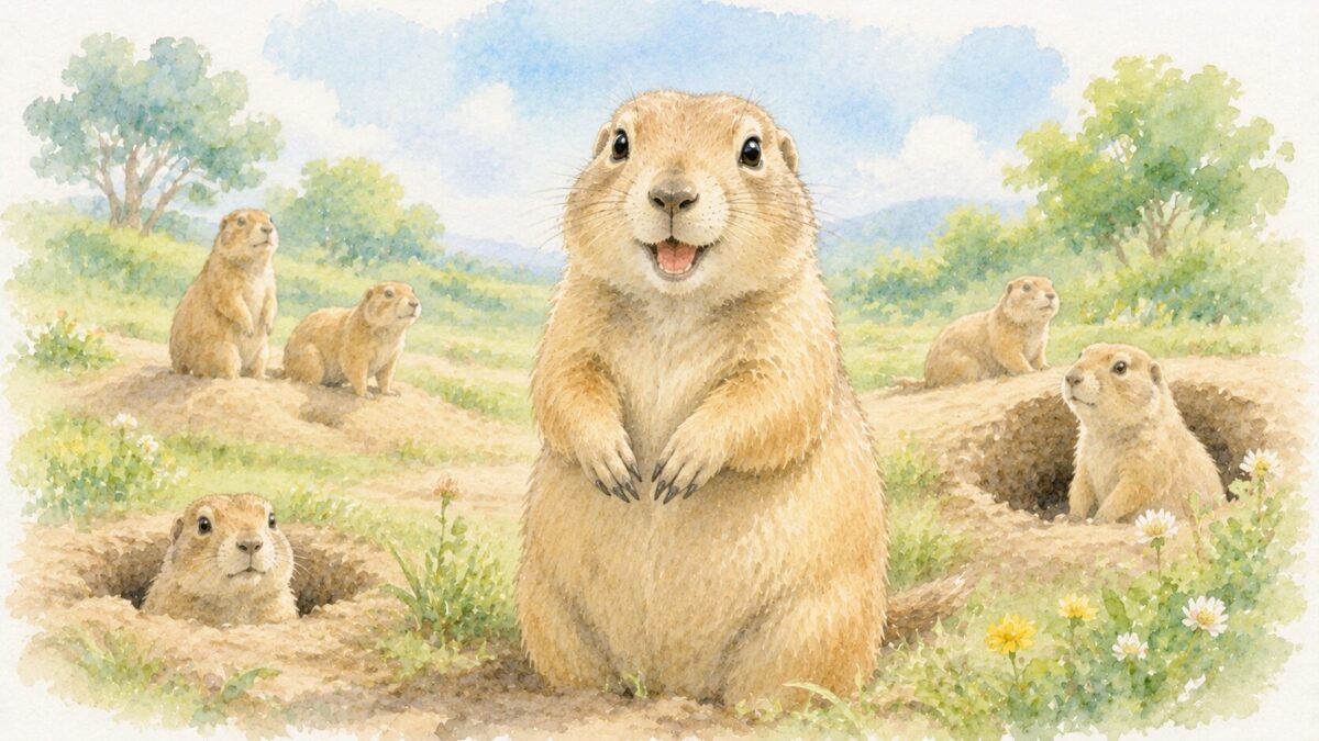 プレーリードッグが巣穴の周りで立つ水彩イラスト
